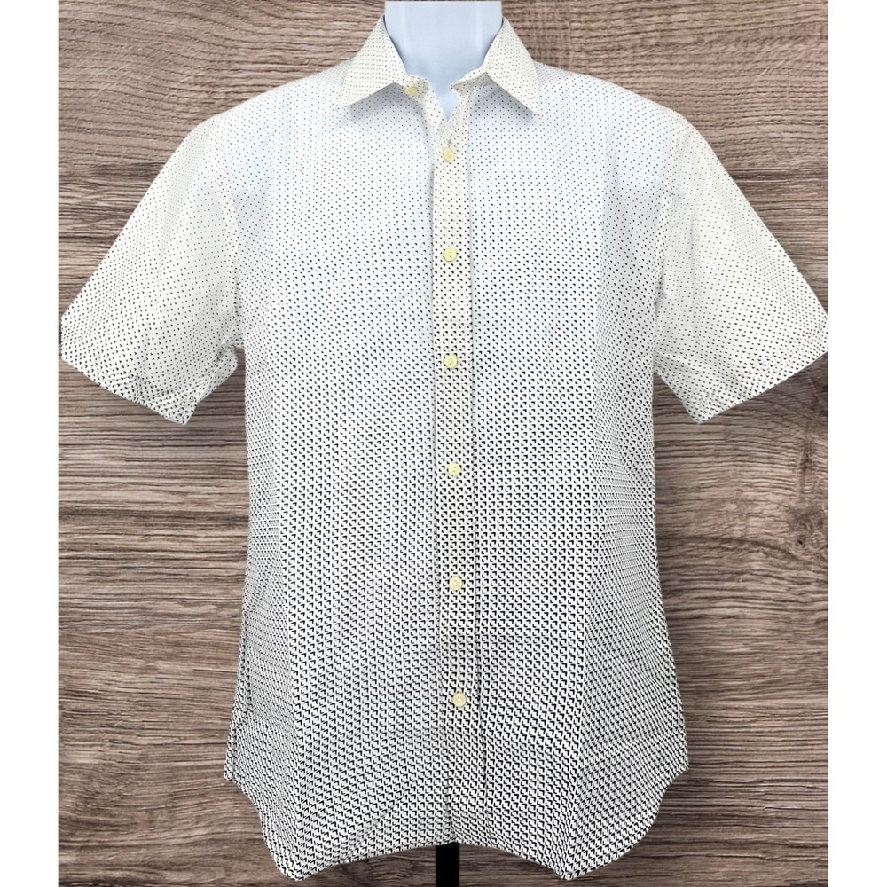7 DIAMONDS Men's M White Mind Mischief NWT Geometric Ombre‎ Short Sleeve Shirt